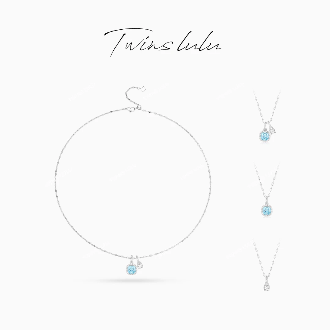 TWINS LULU 镀K金 轻奢时尚气质百搭高级感蓝色方形项链 TSJ8546