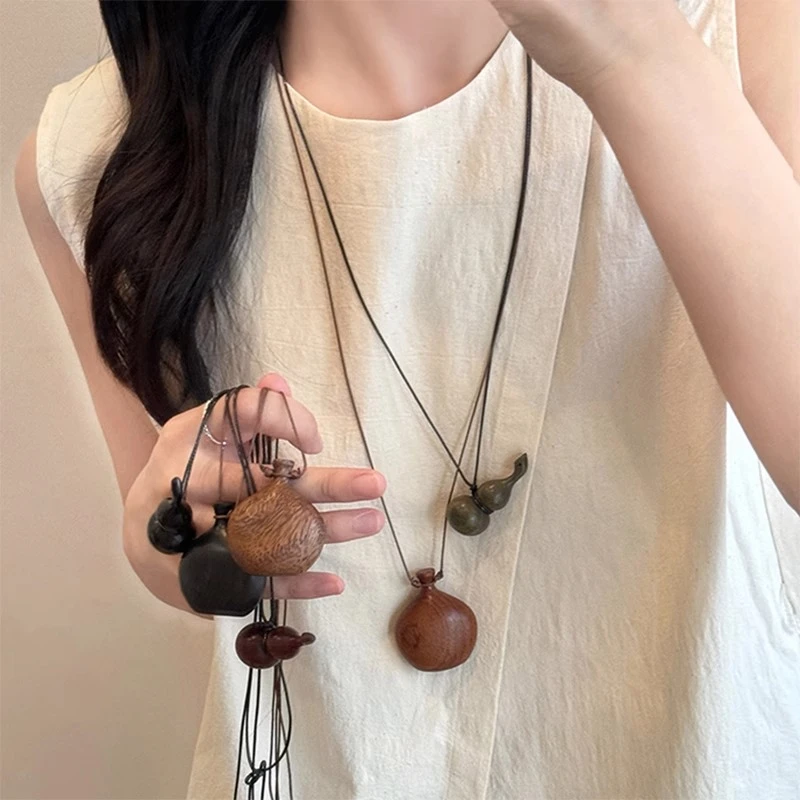 非金属布艺项链 新中式长款葫芦项链女小众设计感锁骨链禅意配饰