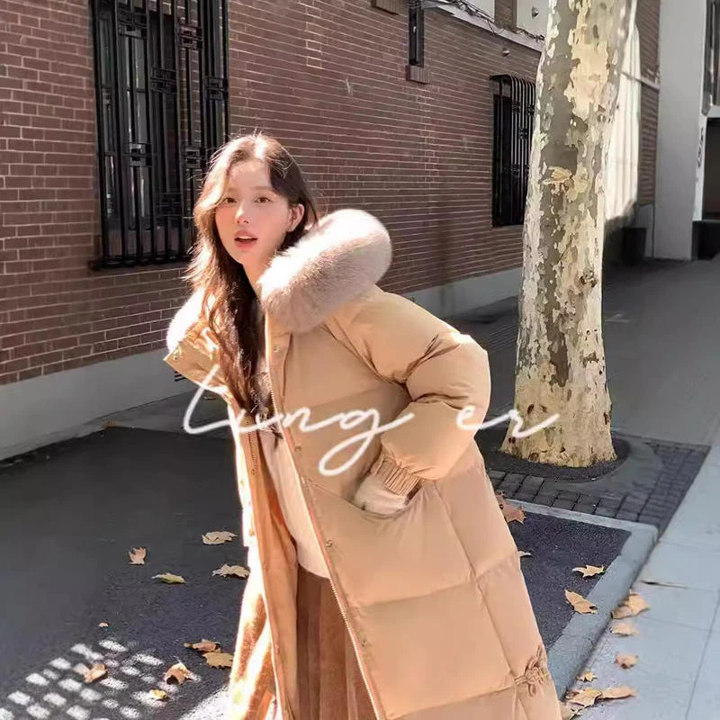 冬季毛领羽绒服女2025新款中长款加厚保暖宽松连帽时尚洋气中长款