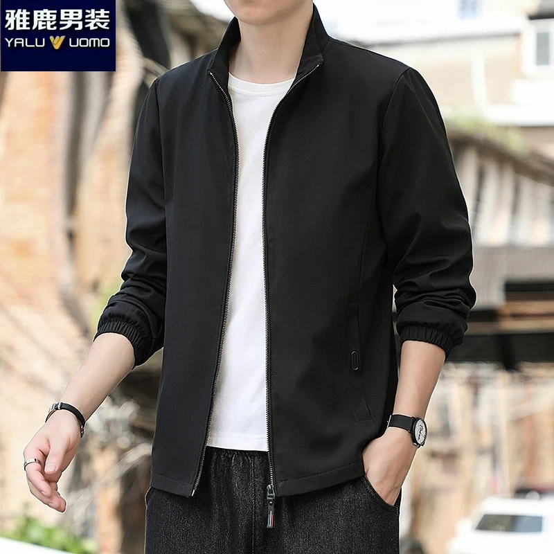 雅鹿男装秋季薄款男士时尚立领百搭夹克休闲商务通勤外套修身潮流