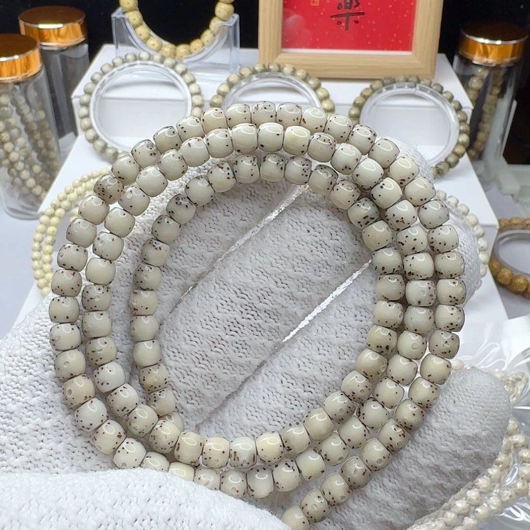 手串星月菩提石玉料6/5鼓珠多圈大留白