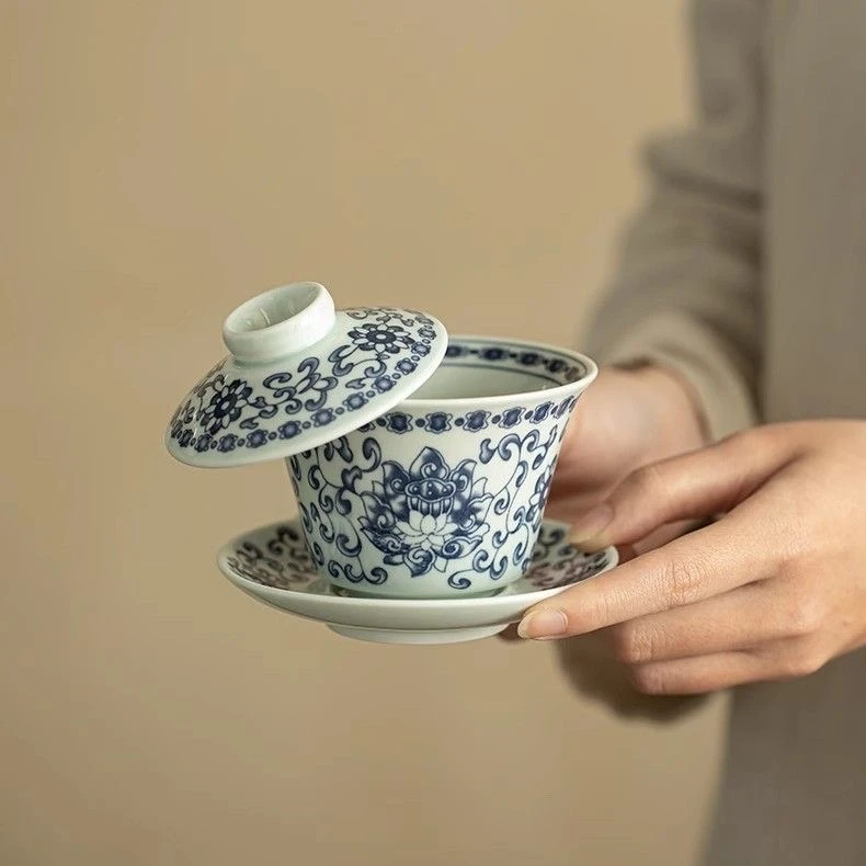 T缠枝莲盖碗带盖泡茶碗中式瓷盖碗茶盖碗陶瓷小盖碗茶具茶杯F667