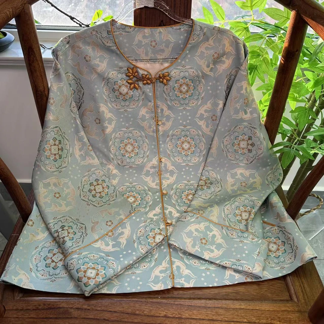 【现货实拍】钱小萍【宝花奔鹿】新中式中国风上衣宋锦上衣时尚百搭