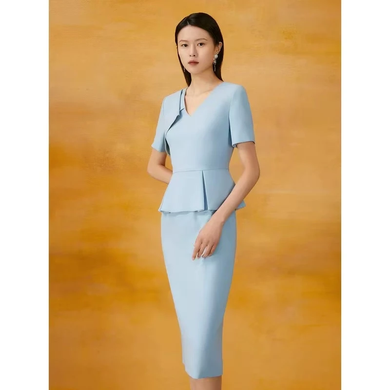 【歌】夏季拉链松紧腰A字裙常规主持人连衣裙礼服显瘦气质时尚正装