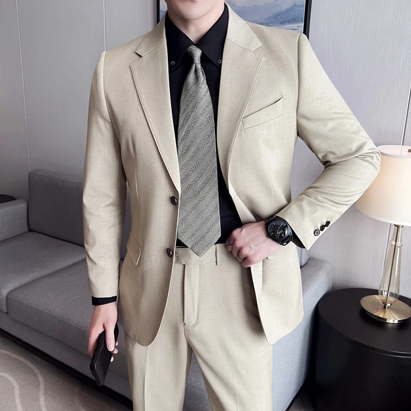 新款高级感羊毛高端休闲套装夏季薄款修身男士西服套装外套西装