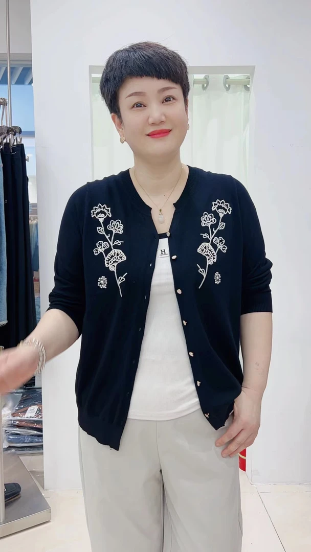 冯小姐时尚大码女装（休闲百搭显瘦洋气减龄高品质刺绣开衫毛衣9#）