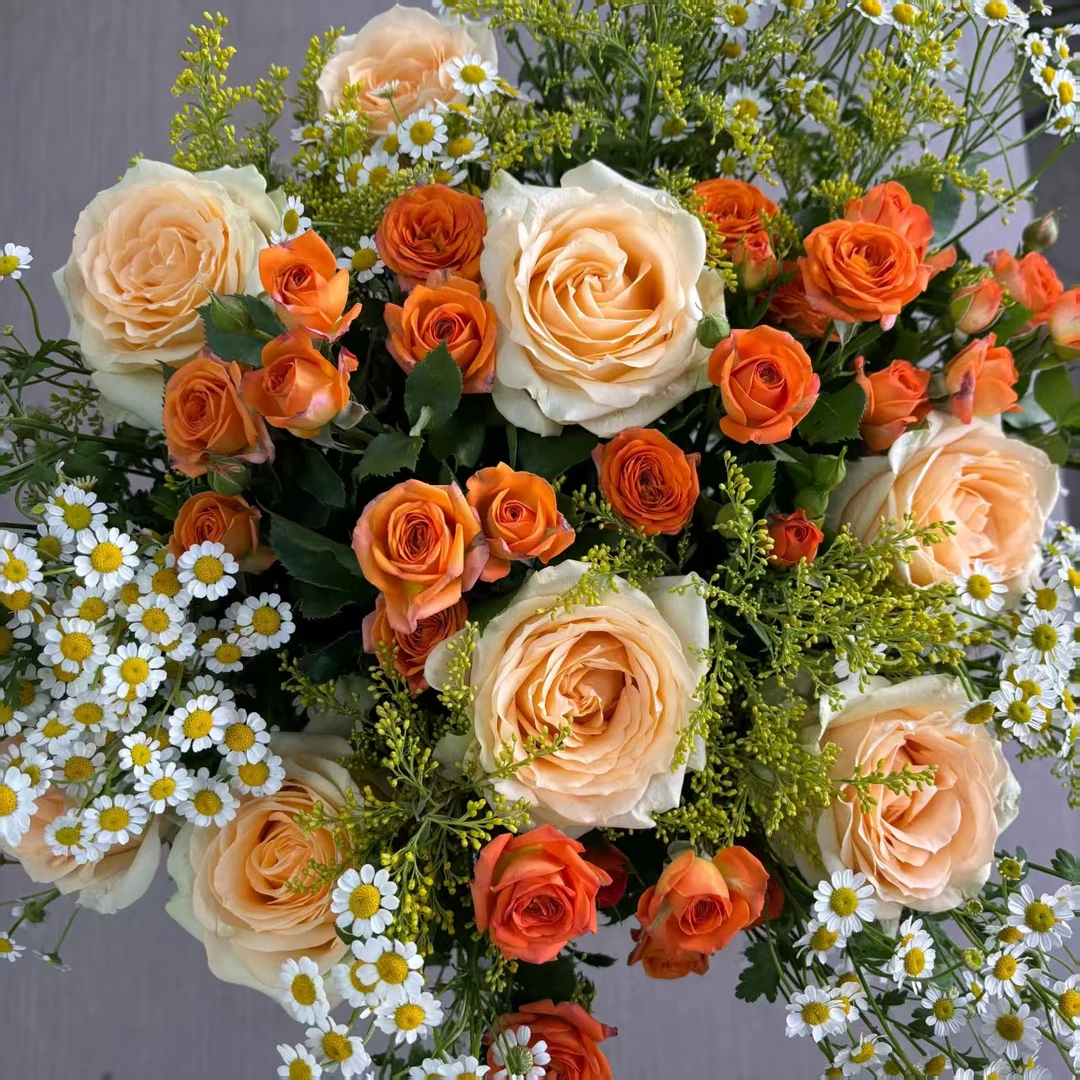 毕业季花束【香槟玫瑰+橙芭比+洋甘菊+黄莺】鲜花直播间现场卖花