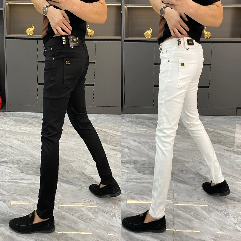 2025秋季牛仔裤男士时尚简约气质百搭白色直筒裤商务修身小脚男裤