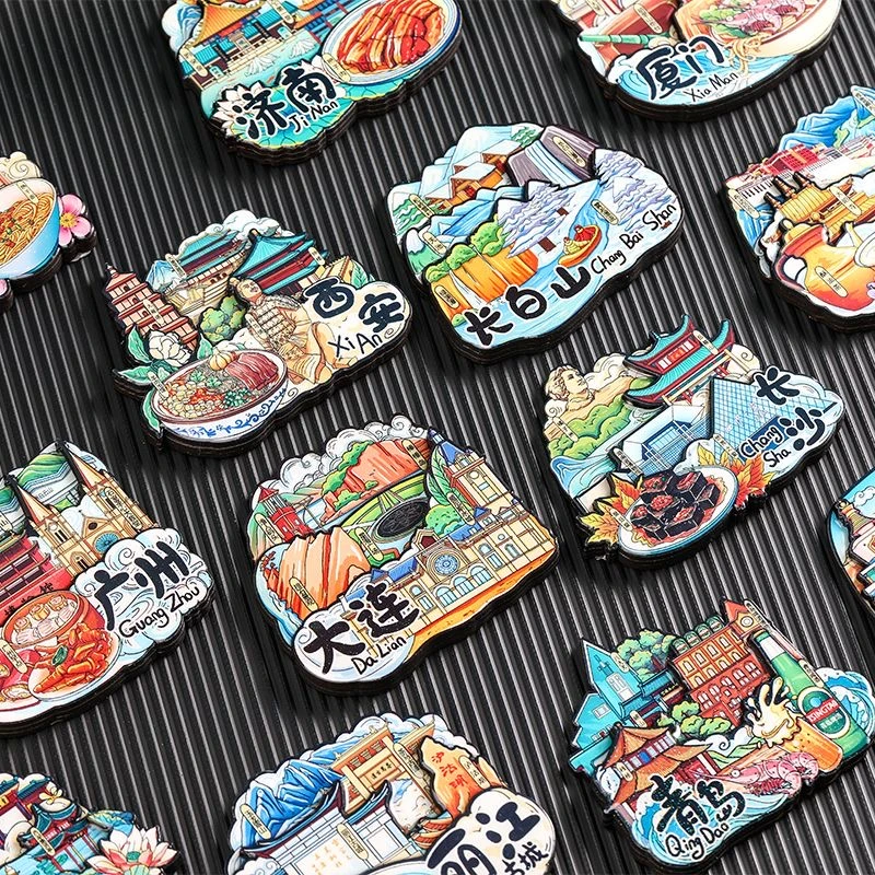 【直播拆】混搭款许愿颜色对对碰冰箱贴城市冰箱贴木质磁吸贴