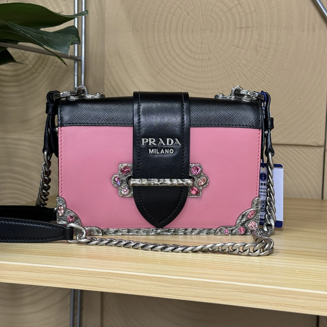 95新 Prada/普拉达 达达/拼色宫廷盒子斜挎包