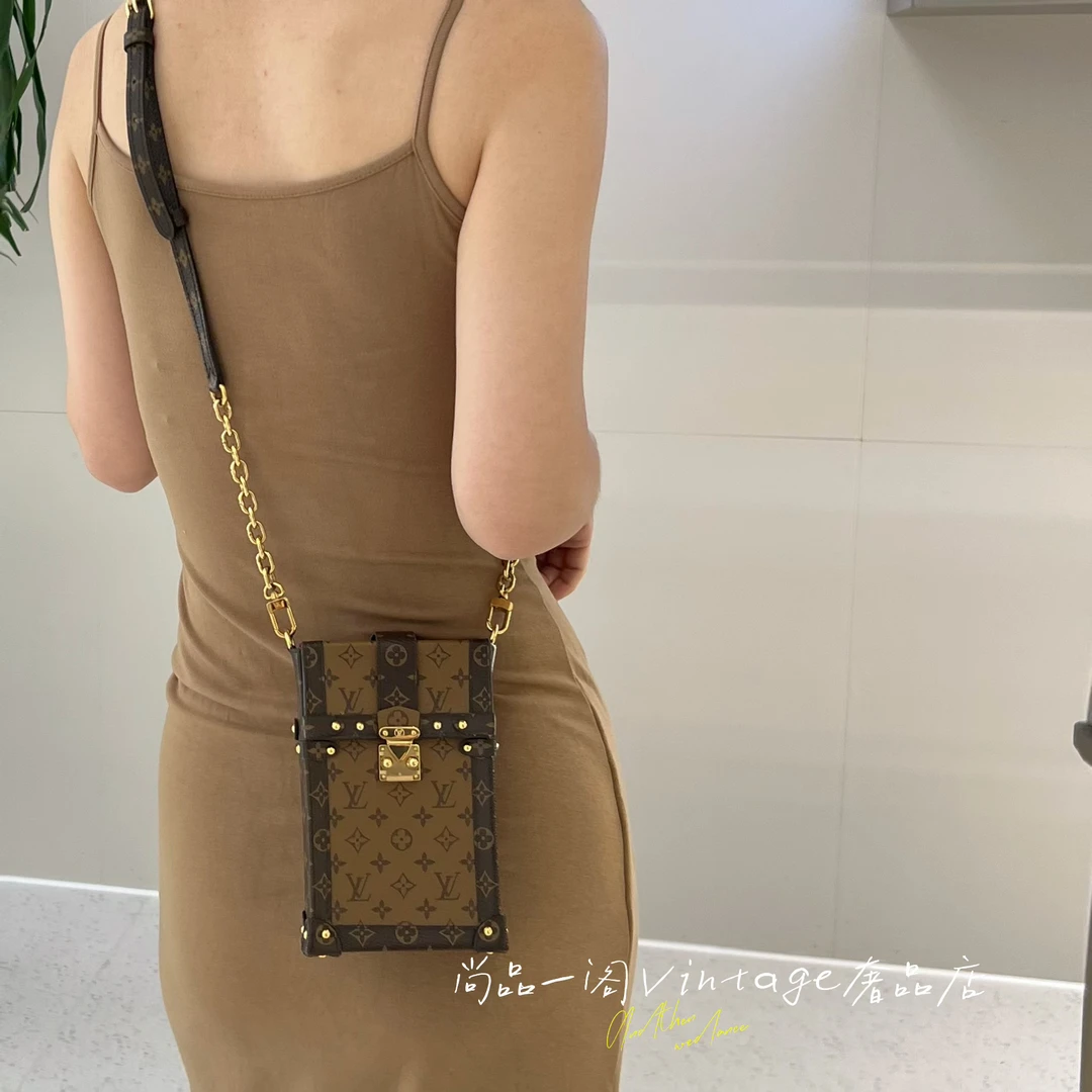 95新 LouisVuitton/路易威登 尚品一阁/老花焦糖拼色手机包