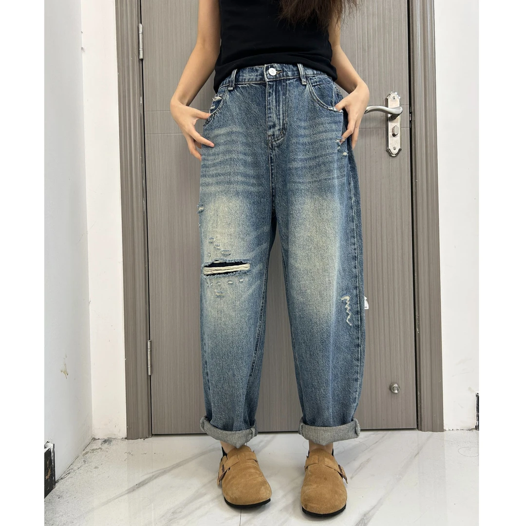 春款---欧货潮牌8323哈伦老爹裤宽松显瘦百搭女士牛仔裤韩版