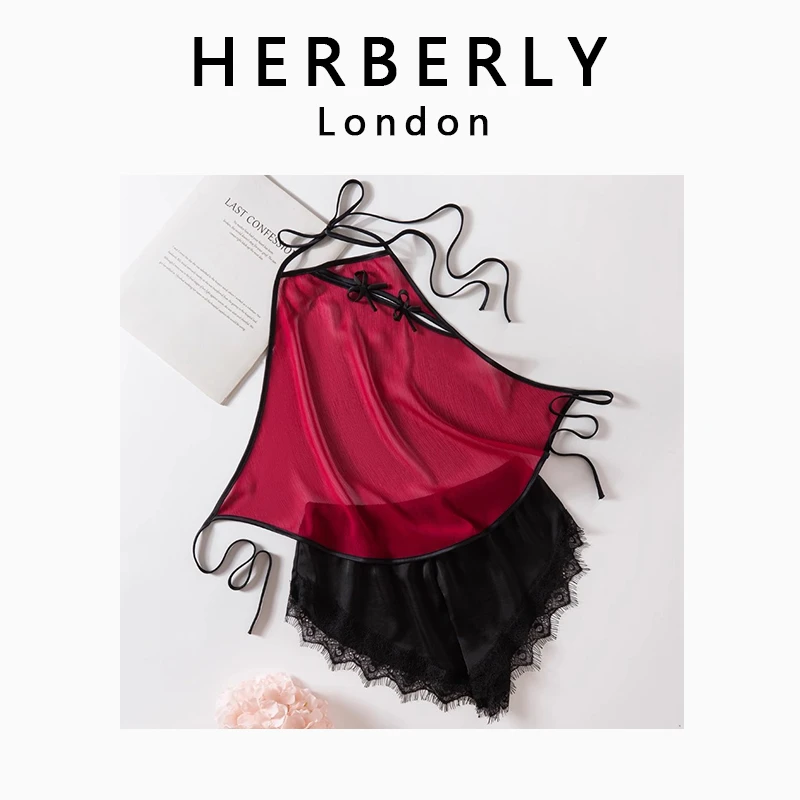 英国 HERBERLY冰丝肚兜内衣新款古风性感半透明吊带夏季薄款睡衣