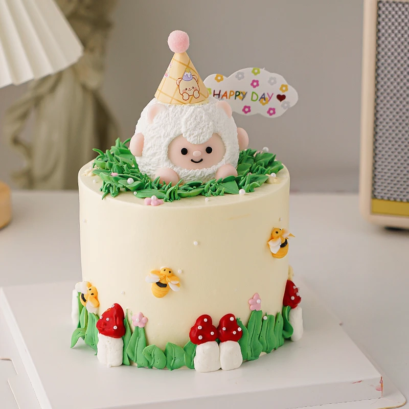 卡通可爱小羊巧克力蛋糕装饰儿童生日快乐云朵小旗派对甜品台摆件
