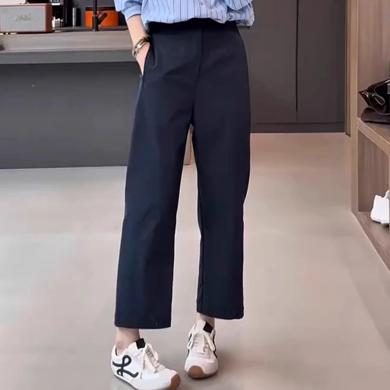 2025年秋季薄款大码高腰弹力显瘦洋气休闲裤子女直筒裤九分哈伦裤
