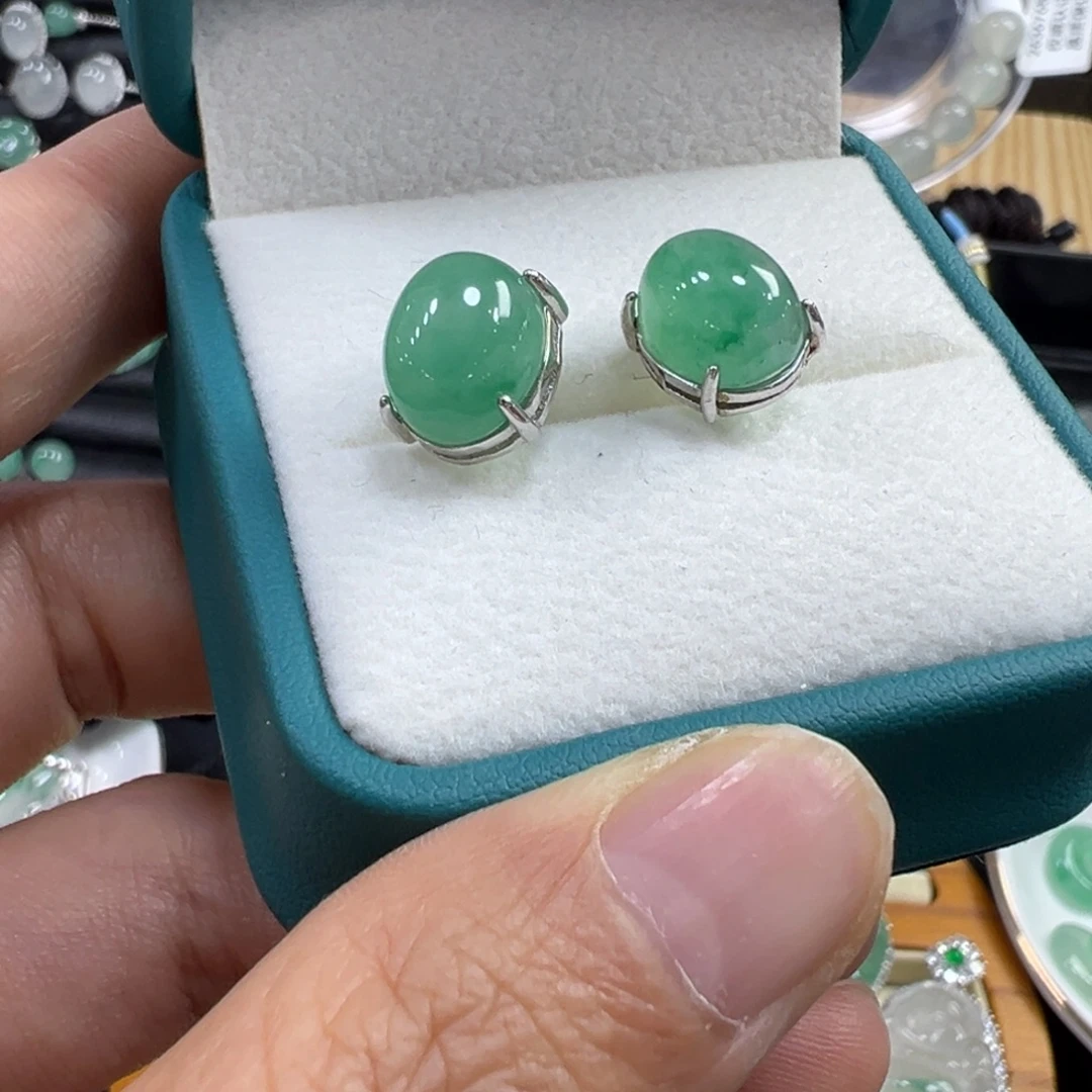 石英质玉银S925镶嵌耳钉