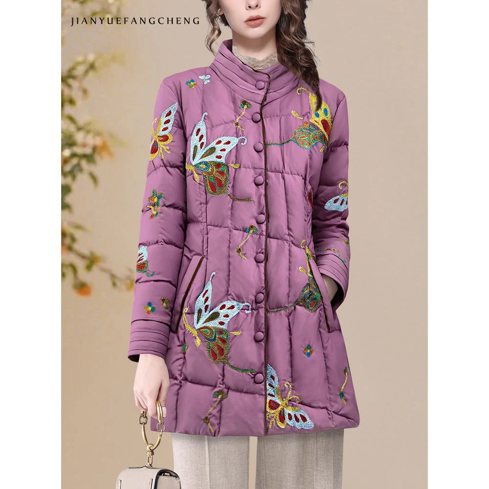 YIHUI伊卉羽绒服女绣花中长款时尚妈妈款加厚保暖冬季WG256866