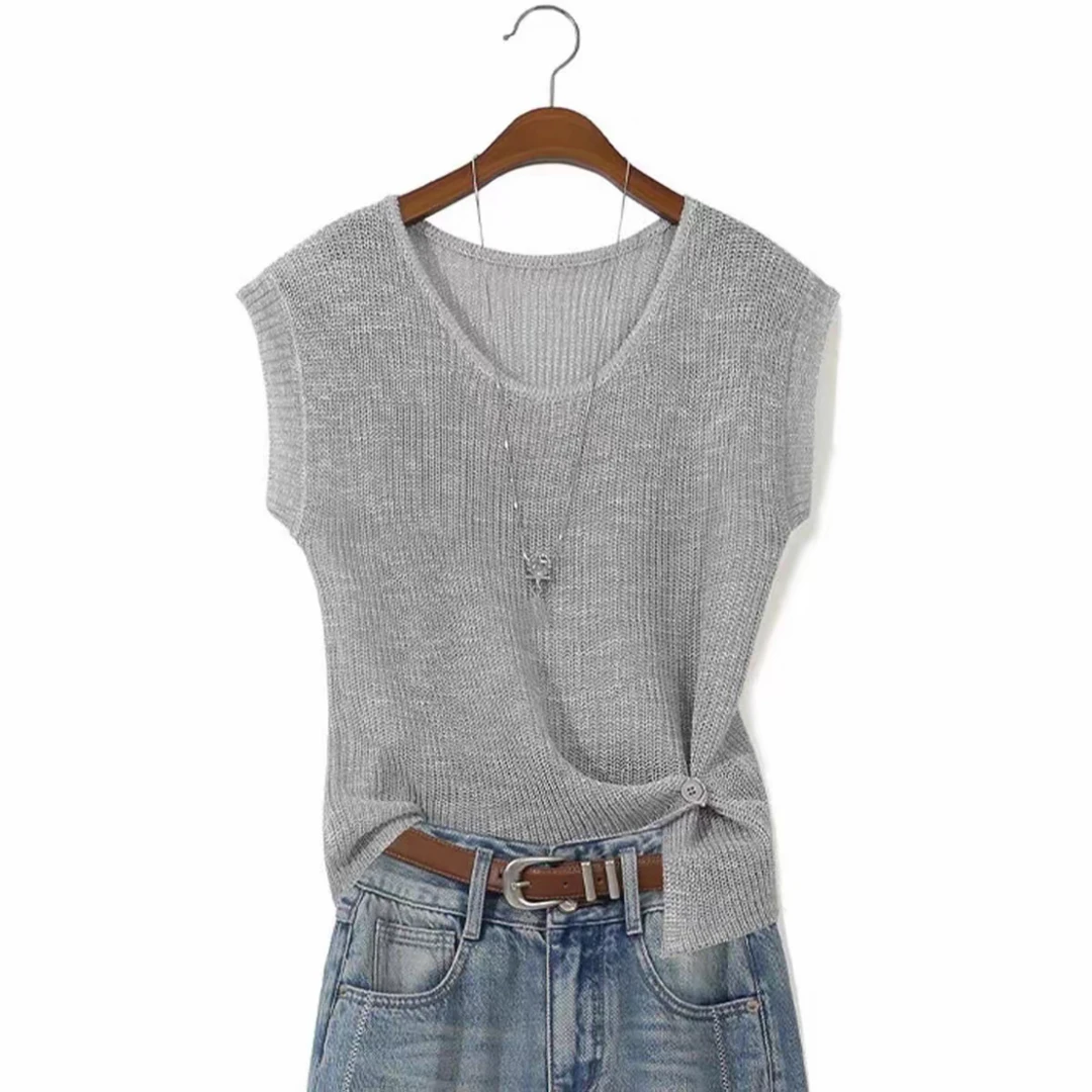 无袖短款纯色套头款夏季毛针织衫打底毛衣宽松女装