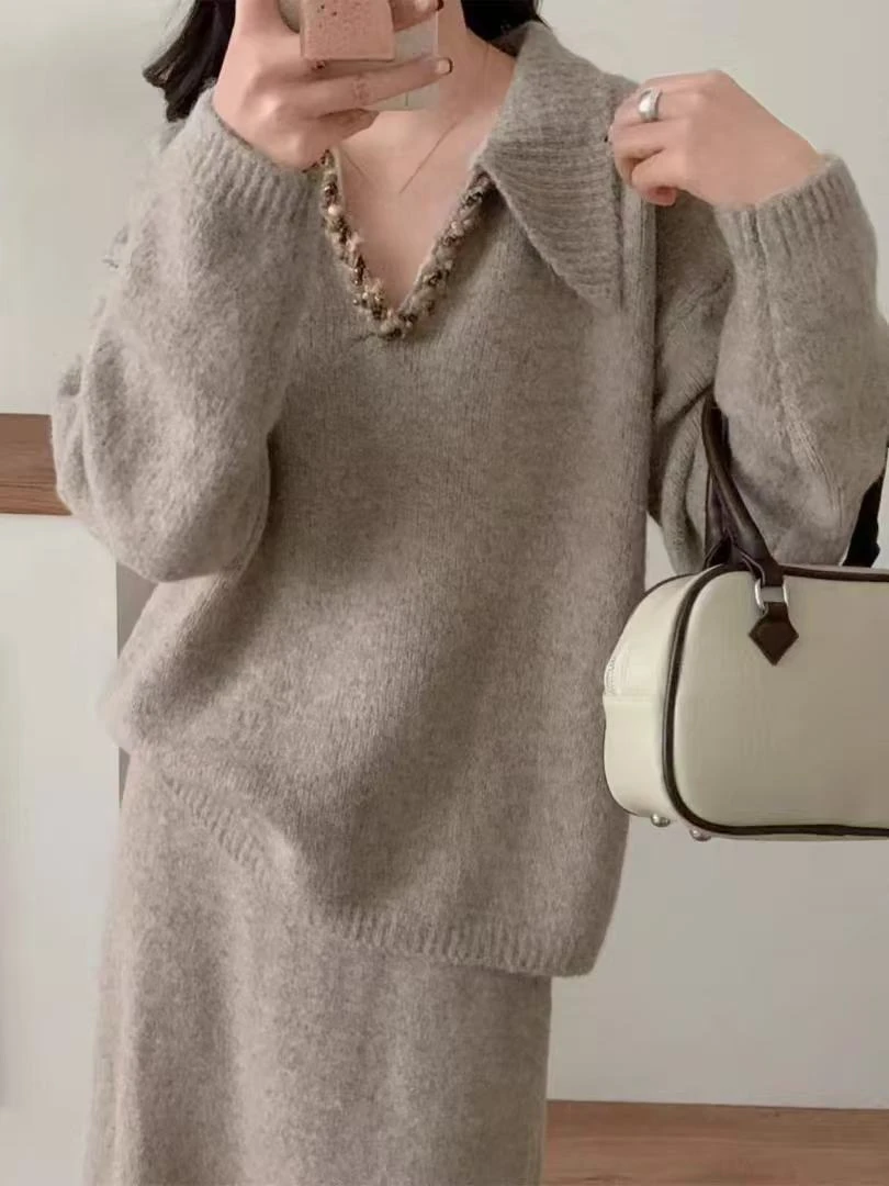法式时尚套装百搭针织时尚套头减龄加厚毛衫套装AJ251104