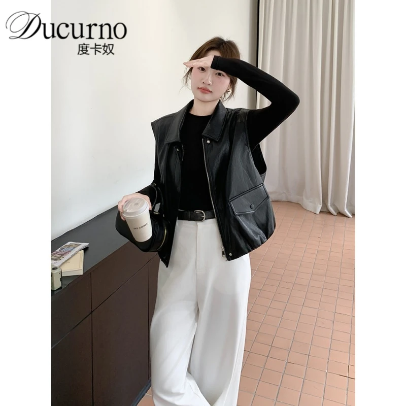 黑色皮衣马甲女2025新款秋季时髦洋气高级感覆古气质无袖背心马夹