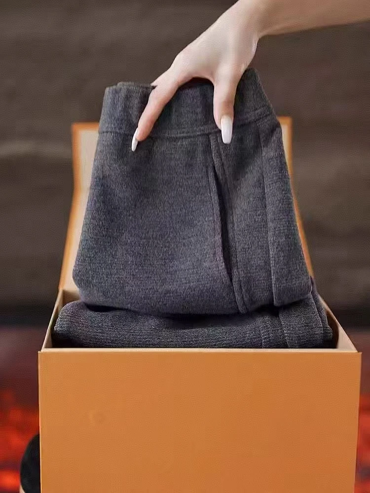 羊毛呢弯刀裤女2025秋冬加绒阔腿裤高腰显瘦时尚香蕉裤女—366