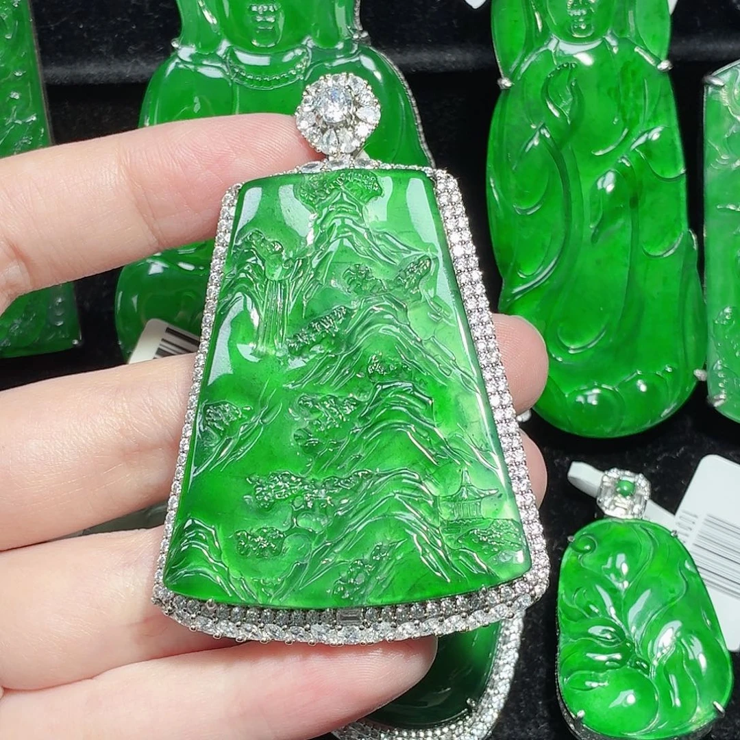 翡翠银S925镶嵌颈饰天然A货翡翠