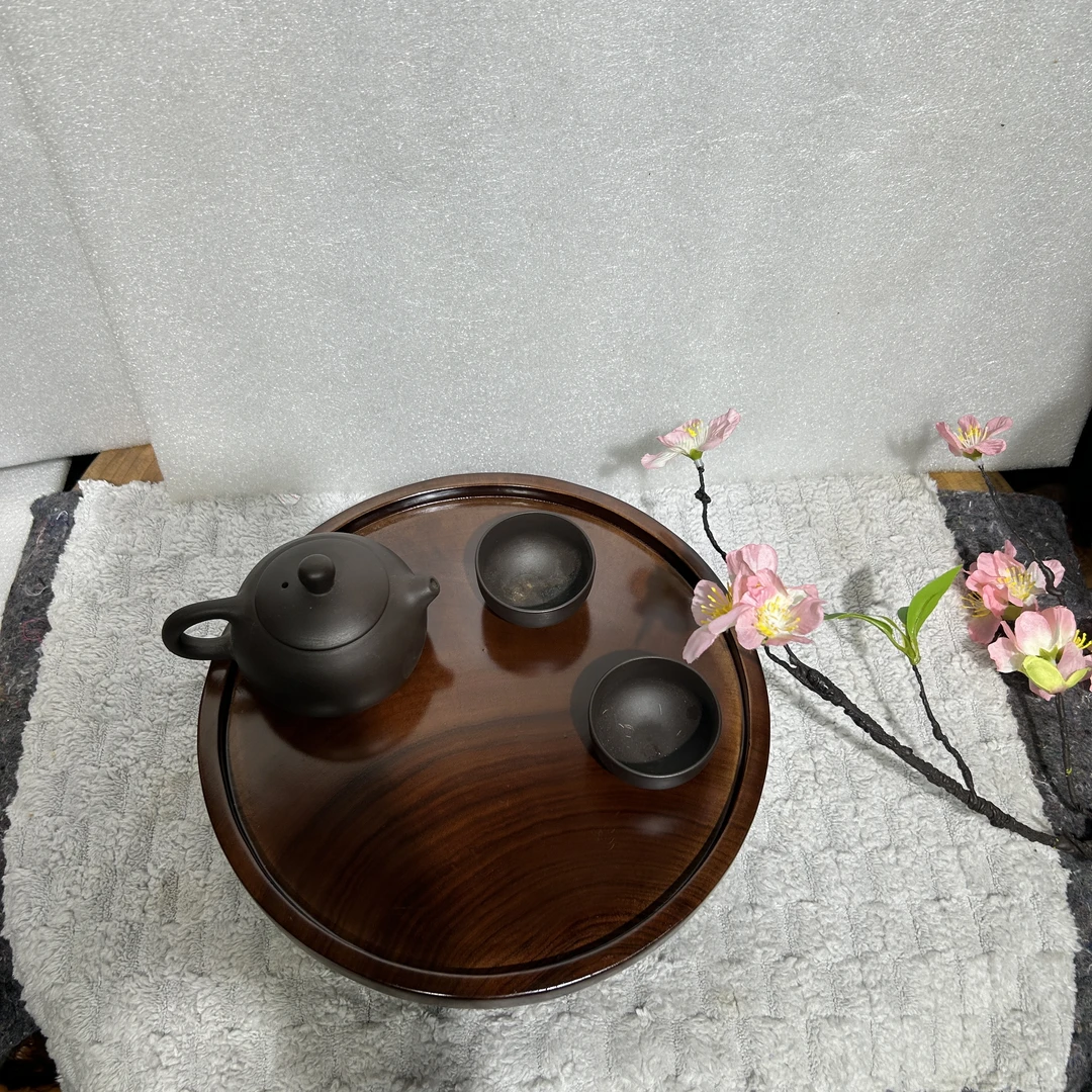 家用简约香樟木制圆形功夫茶具托盘茶台茶海办公室喝茶专用干泡
