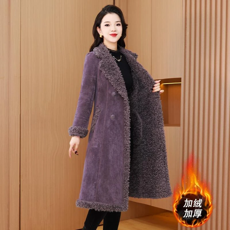 品牌紫色贵夫人名媛毛呢外套女2025新款妈妈款宽松加厚中长款外套