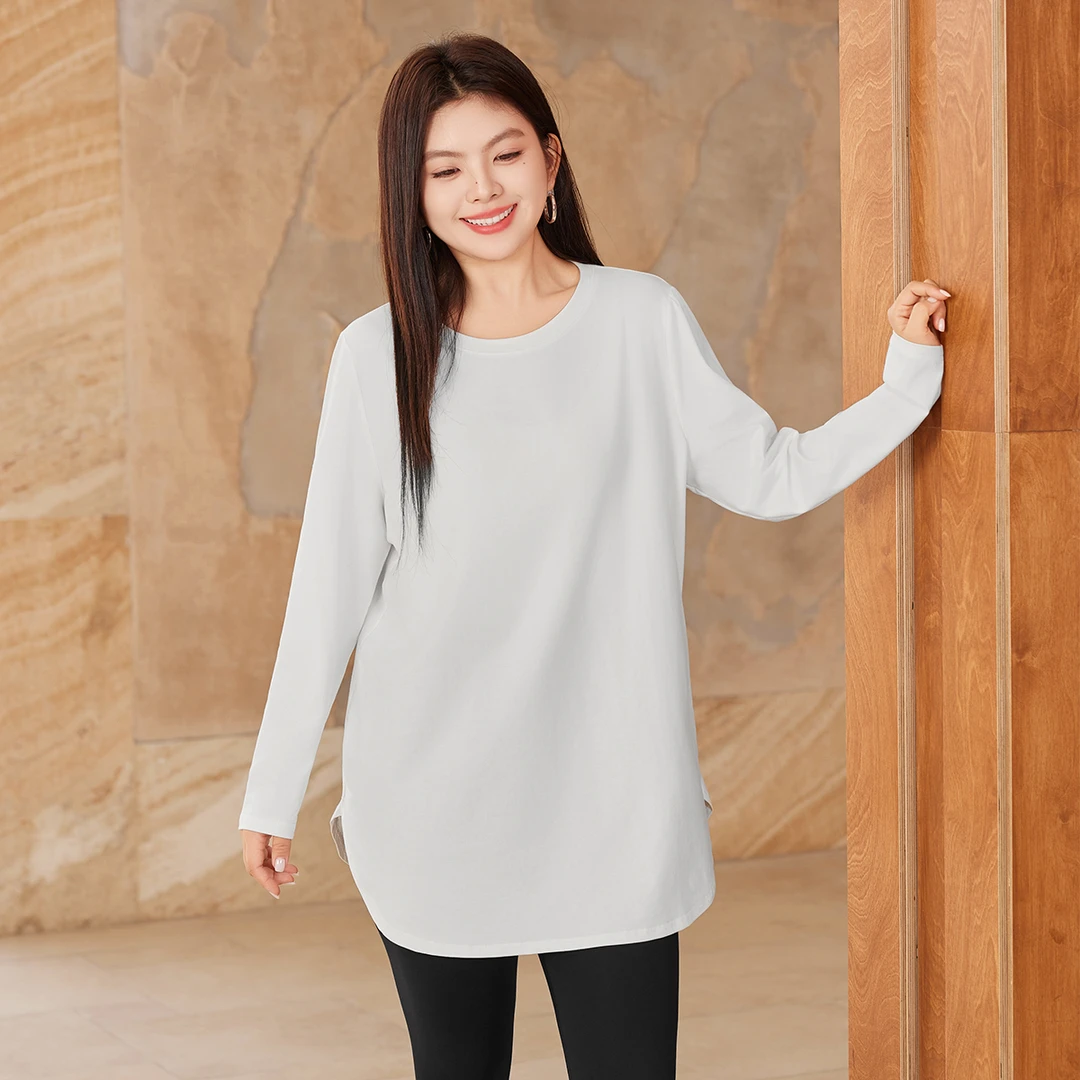 MsShe大码女装2025秋冬装【5A棉】弧摆显瘦圆领长袖T恤M2508059