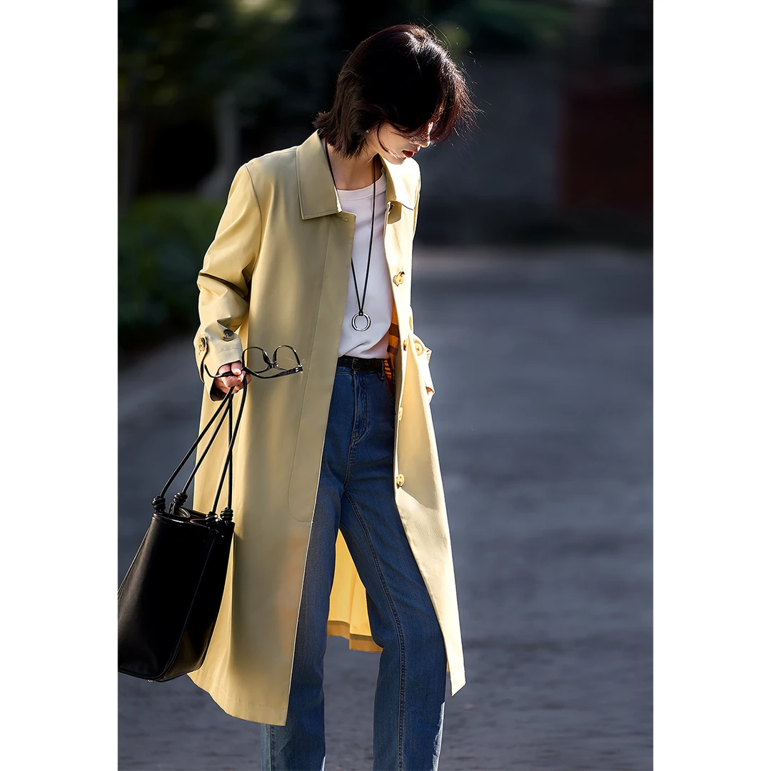 笑涵阁 25年春明星同款 防水褶皱中长款风衣外套女FYC661880AG