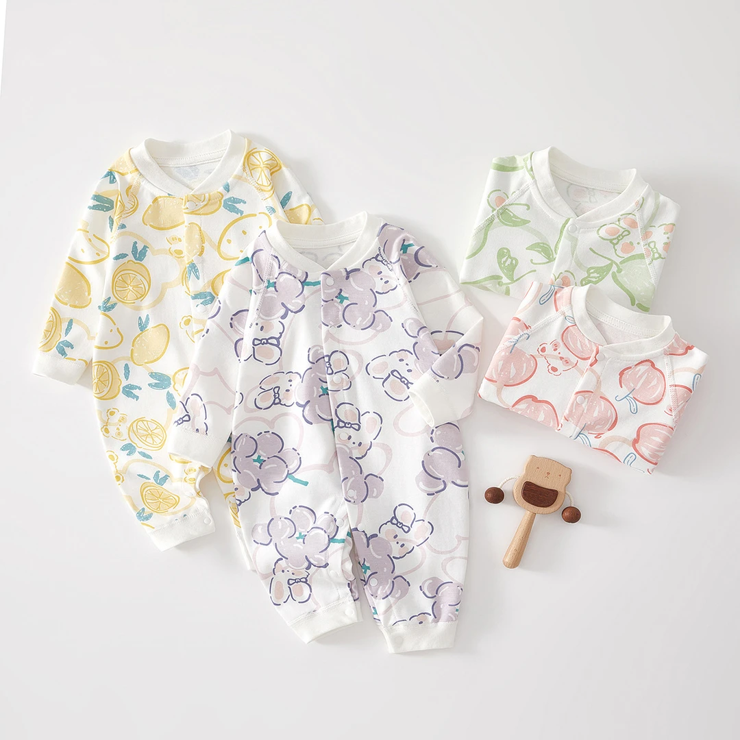 纯棉婴儿连体衣长袖春秋新生儿衣服初生宝宝无骨哈衣爬服打底内衣
