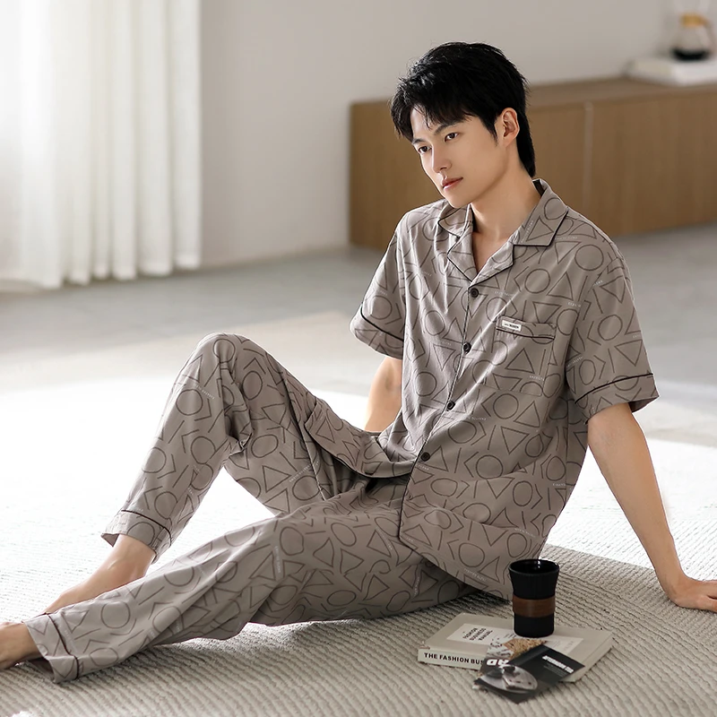 2025新款高档睡衣可外穿男款套装短袖可外出高端男士翻领家居服