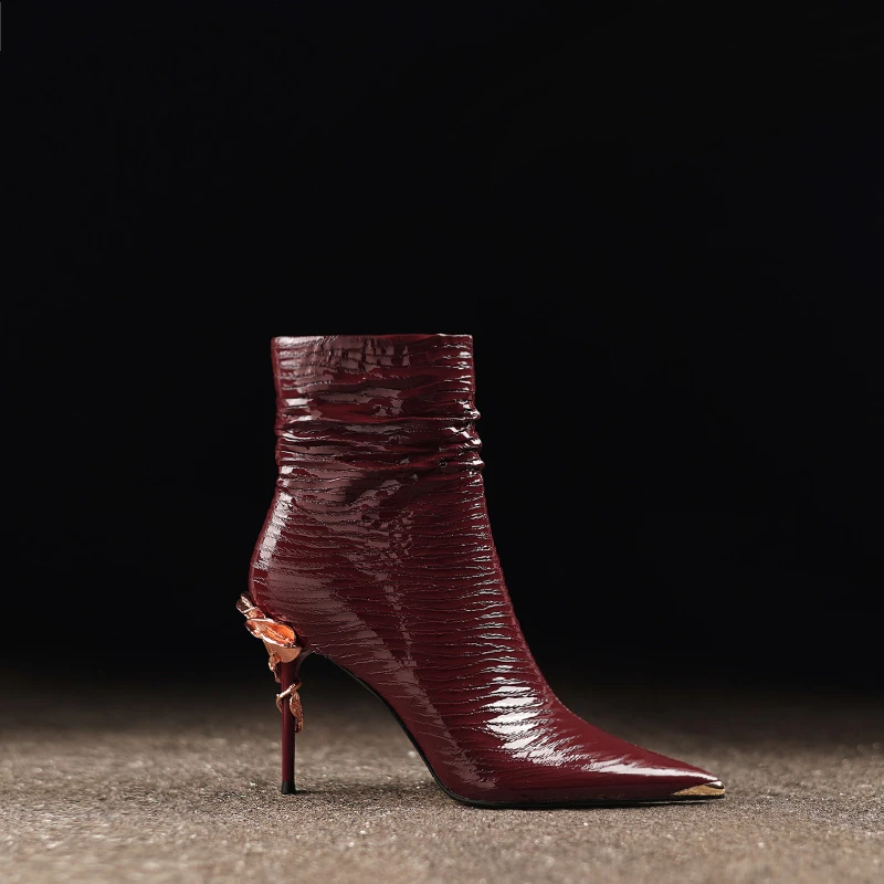 御姐风细跟尖头短靴轻奢气质真皮女鞋冬季新款显瘦高跟鞋不累脚