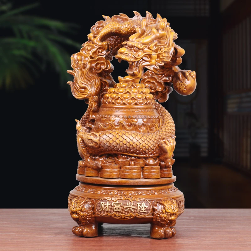 财富兴隆招财龙摆件聚宝盆三足鼎旋转盘龙摆件工艺品店铺开业礼品