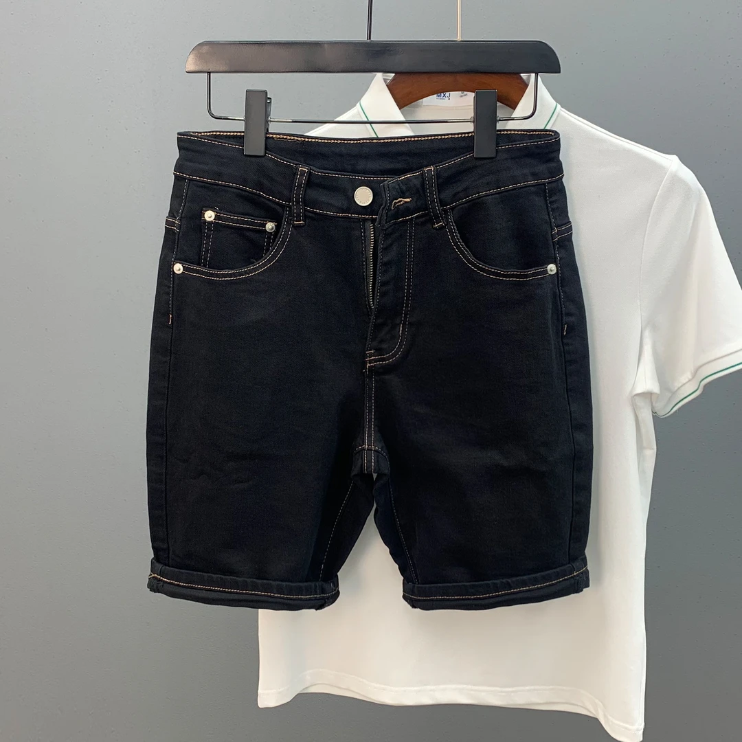 黑色男士牛仔短裤2025夏季新款辑明线撞色百搭弹力休闲五分裤男款