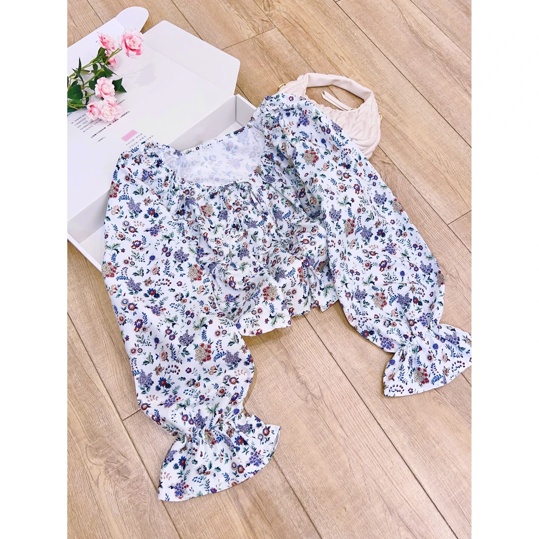 丨早秋新款时尚优雅宽松通勤常规圆领碎花长袖衬衫 AL0624