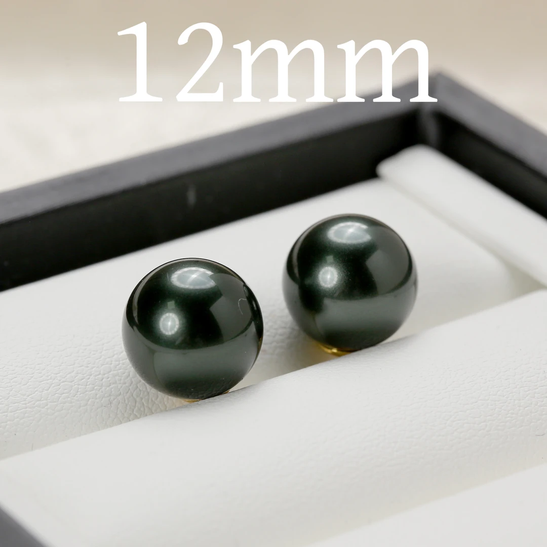 铜合金仿珍珠耳饰 12mm经典黑绿色素耳钉气质耳环 G1-059