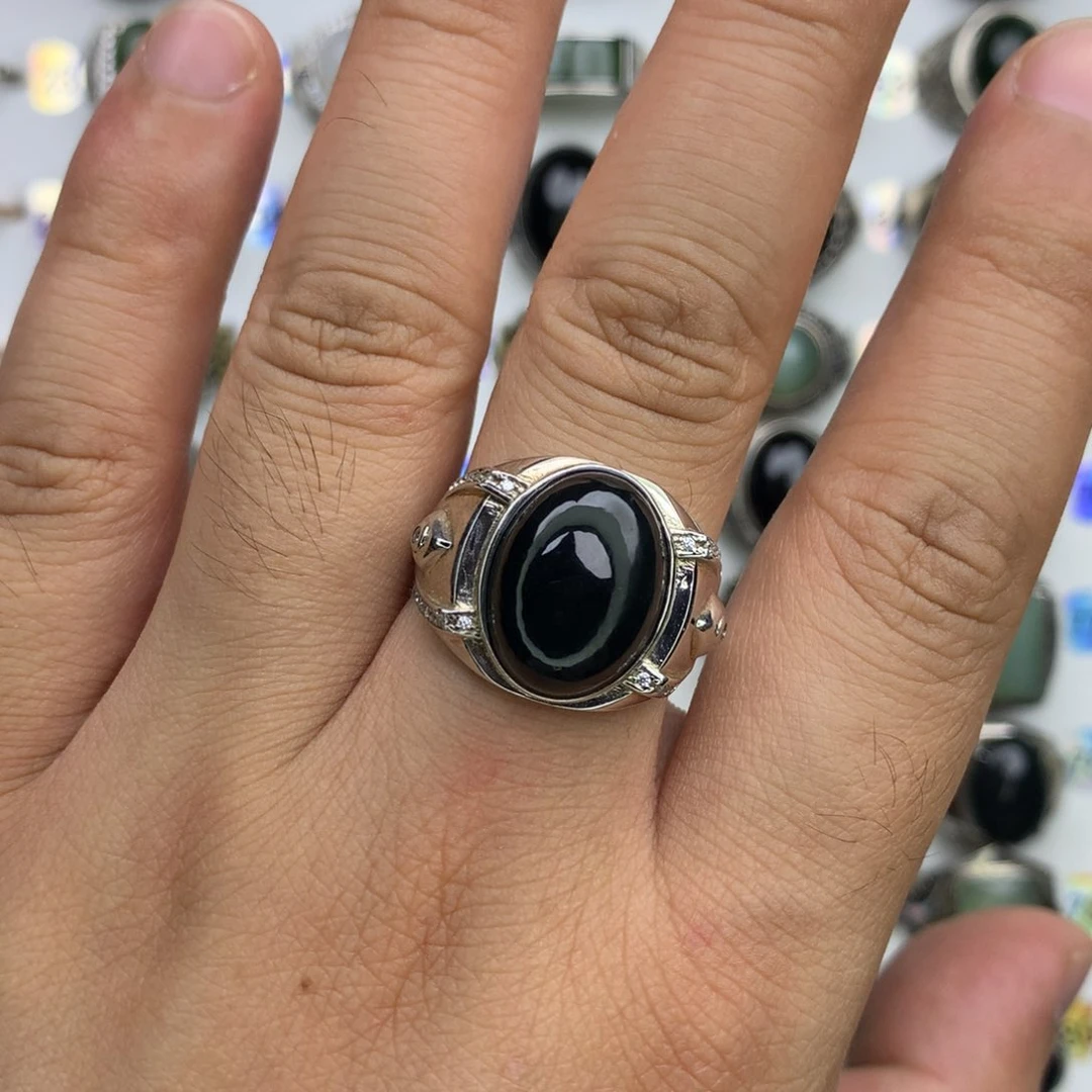 和田玉戒指银S925镶嵌