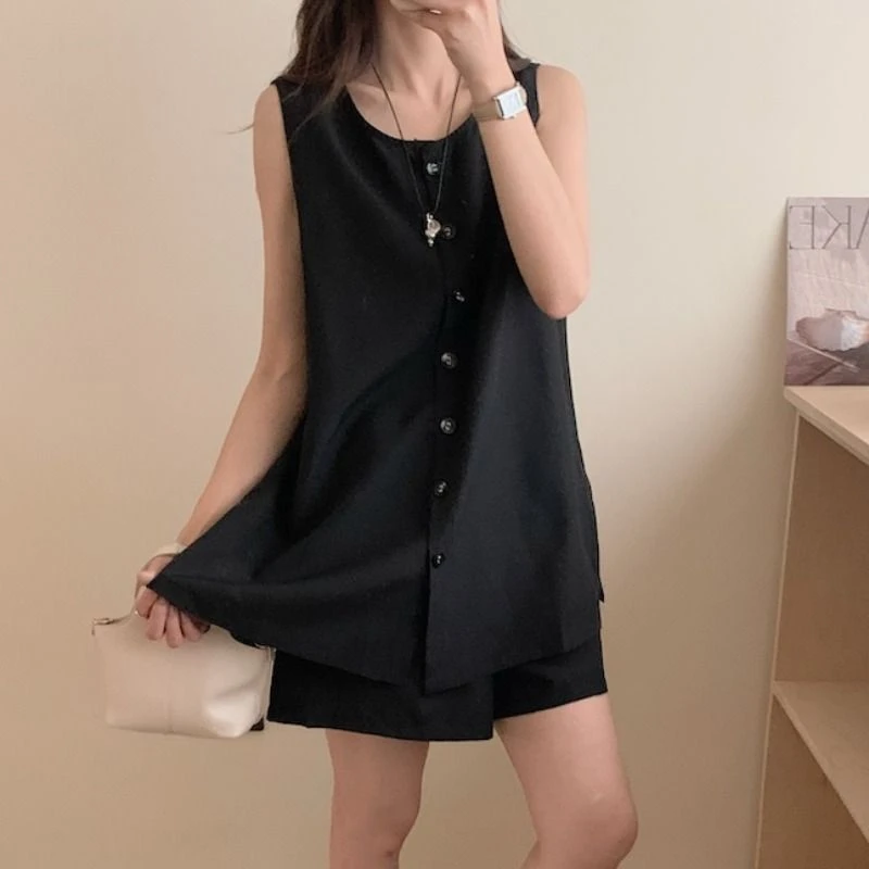 无袖背心马甲+短裤休闲慵懒风时尚套装女夏季减龄气质显瘦两件套