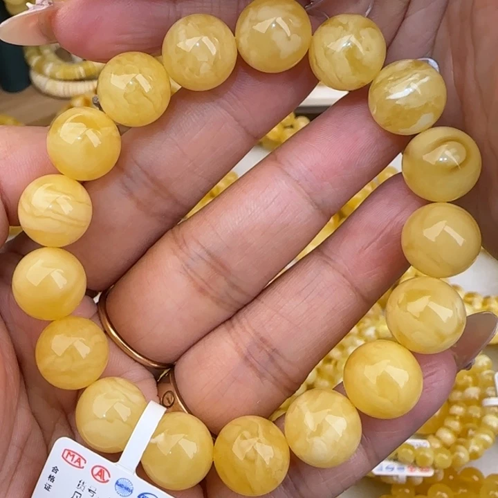 未镶嵌蜜蜡手链奶咖妖花圆珠手串