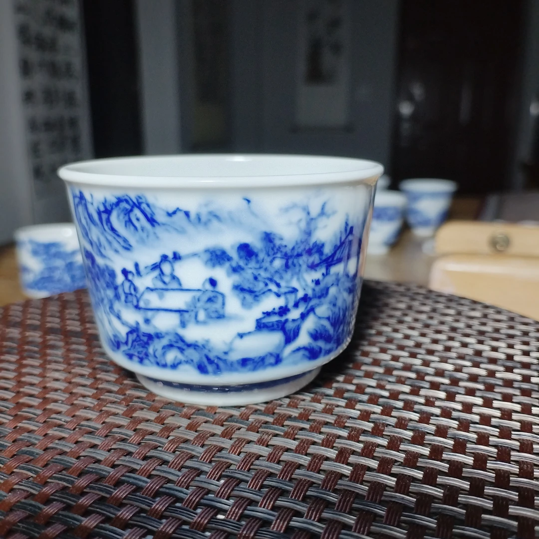 青花陶瓷如意杯，容量80主人杯，全手工