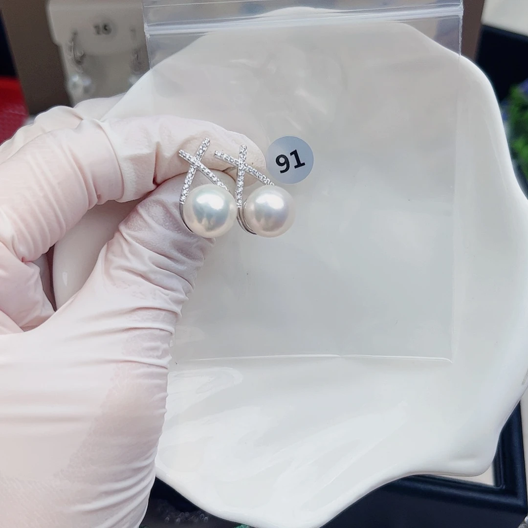 耳饰银S925镶嵌拼合珍珠（马贝珠）