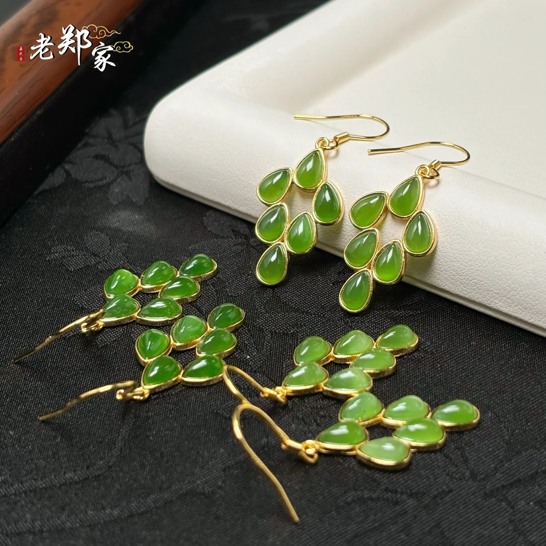 【老郑家】925银和田玉耳饰一对 105 多样性发一件 约6*4*3mm