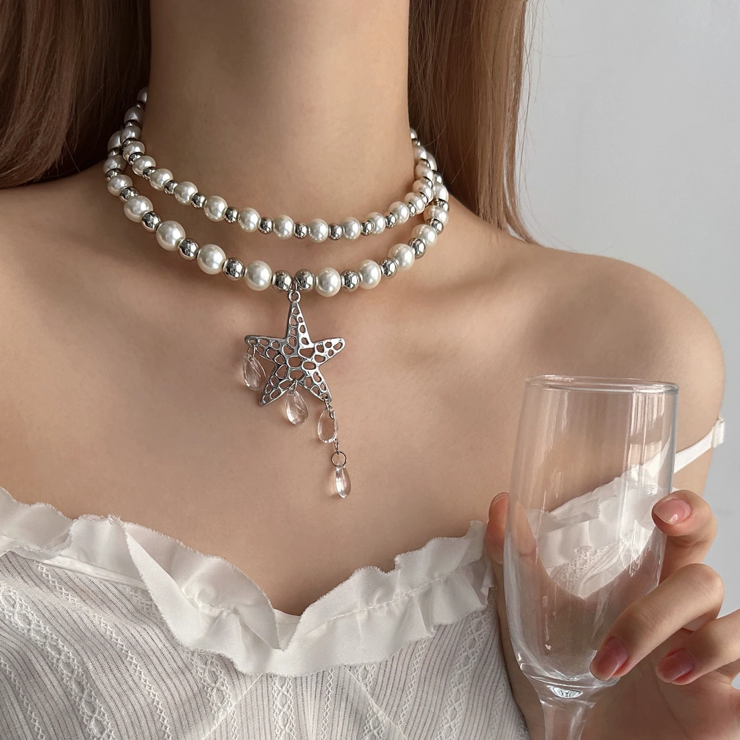 非金属仿珍珠项链 X5610-1时尚百搭设计感仙女小众高级感星星项链