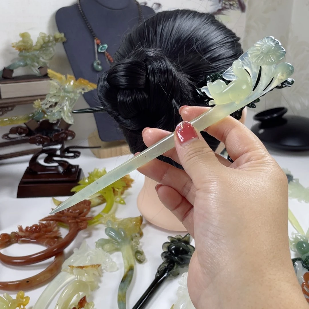 岫玉发饰未镶嵌猫咪