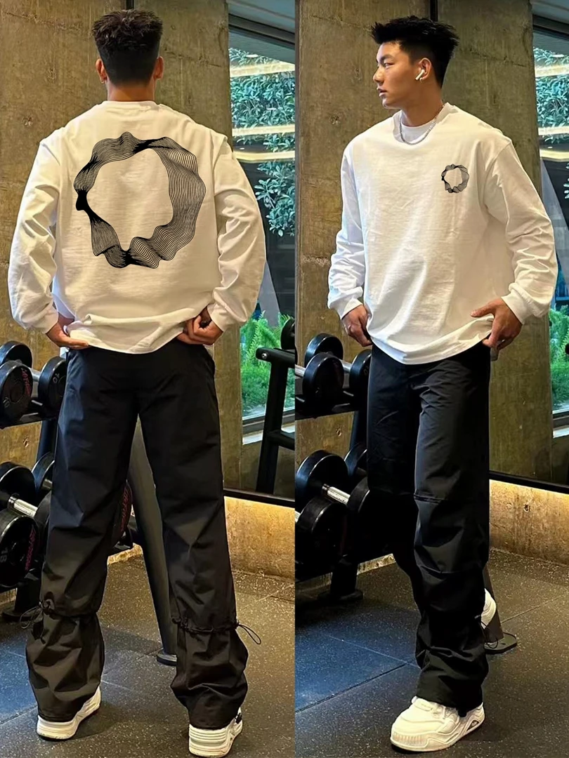 重磅袖美式高街秋冬圆领潮牌宽松休闲男生百搭打底衫纯棉长