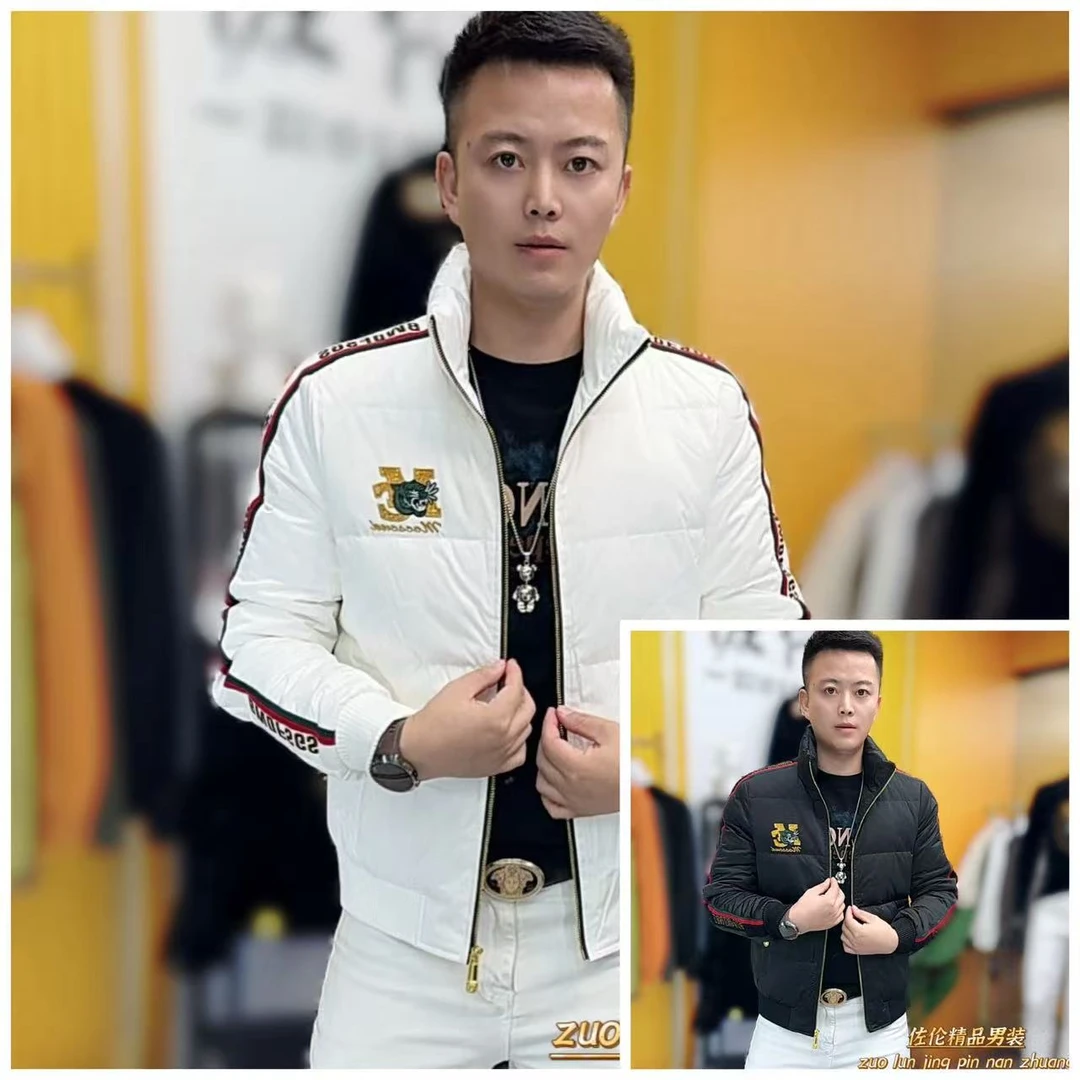 2508冬季男士立领修身短款刺绣时尚潮流保暖羽绒服