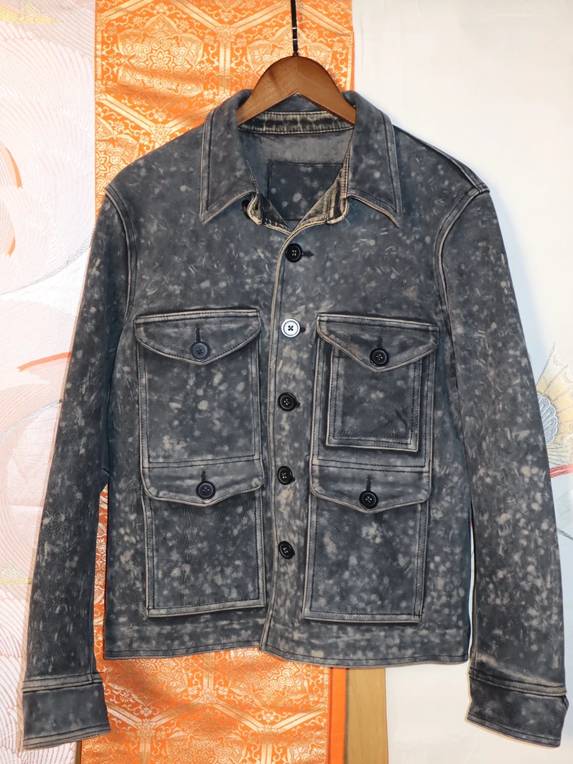 雪花磨皮牛仔内衬修身短夹克断码L码