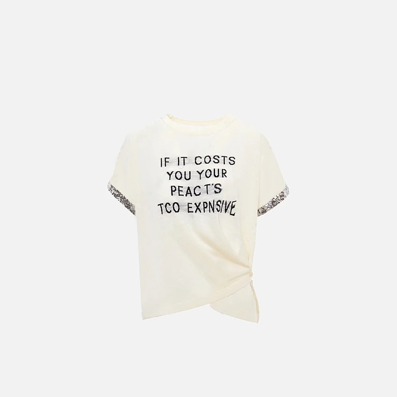 不规则小众褶皱打底辣妹短袖T恤女夏季2025新款字母印花美式上衣