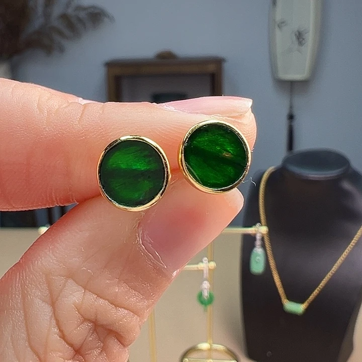 翡翠耳饰银S925镶嵌耳饰